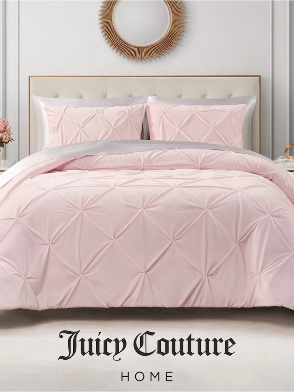 Juicy Couture Kiss Pleat Micromink Plush Comforter Sets - Pale Pink - King